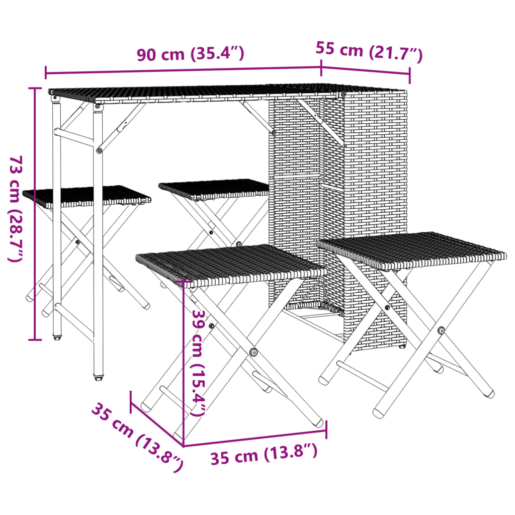 Set da Pranzo da Giardino Pieghevole 5 pz Nero in Polyrattan | homemem39