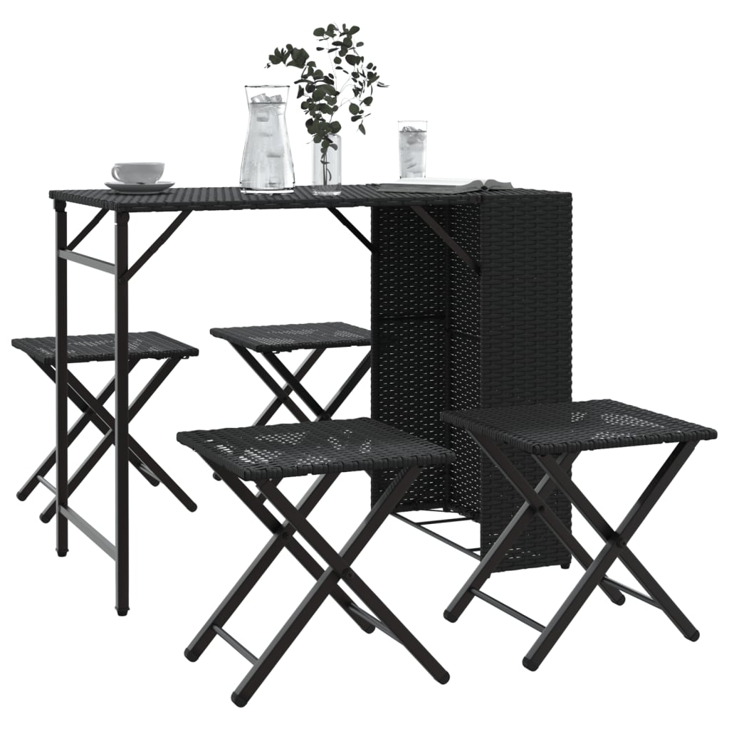 Set da Pranzo da Giardino Pieghevole 5 pz Nero in Polyrattan | homemem39