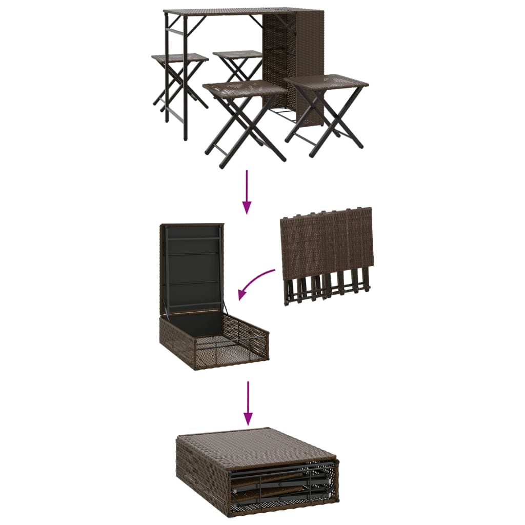 Set da Pranzo da Giardino Pieghevole 5 pz Marrone in Polyrattan | homemem39