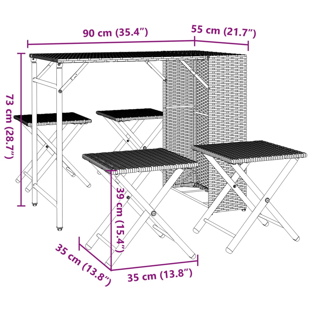 Set da Pranzo da Giardino Pieghevole 5 pz Marrone in Polyrattan | homemem39