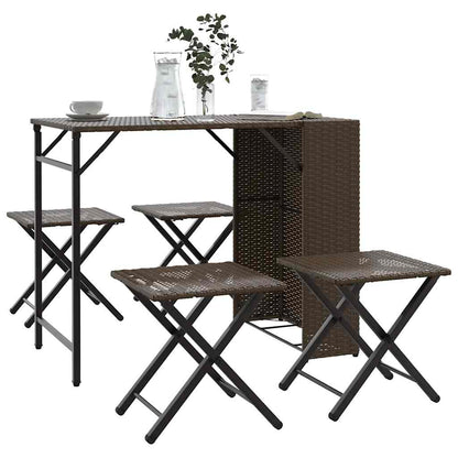 Set da Pranzo da Giardino Pieghevole 5 pz Marrone in Polyrattan | homemem39