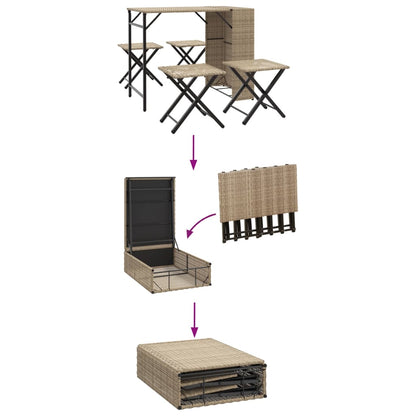 Set da Pranzo da Giardino Pieghevole 5pz Beige in Polyrattan | homemem39