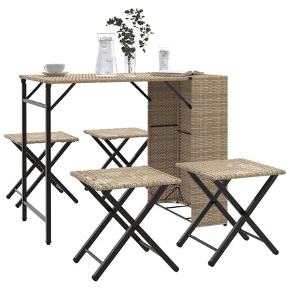 Set da Pranzo da Giardino Pieghevole 5pz Beige in Polyrattan | homemem39