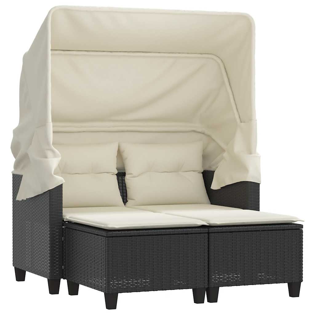 Divano Giardino 2 Posti Baldacchino e Sgabelli Nero Polyrattan | homemem39