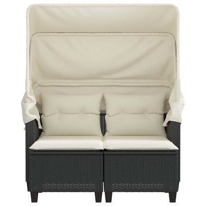 Divano Giardino 2 Posti Baldacchino e Sgabelli Nero Polyrattan | homemem39