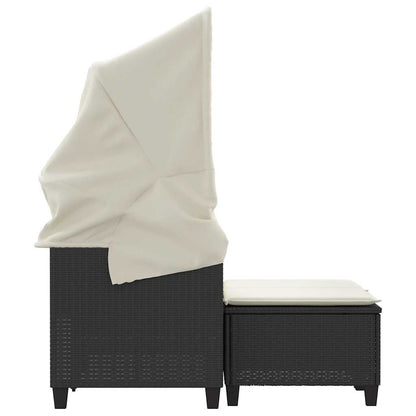 Divano Giardino 2 Posti Baldacchino e Sgabelli Nero Polyrattan | homemem39