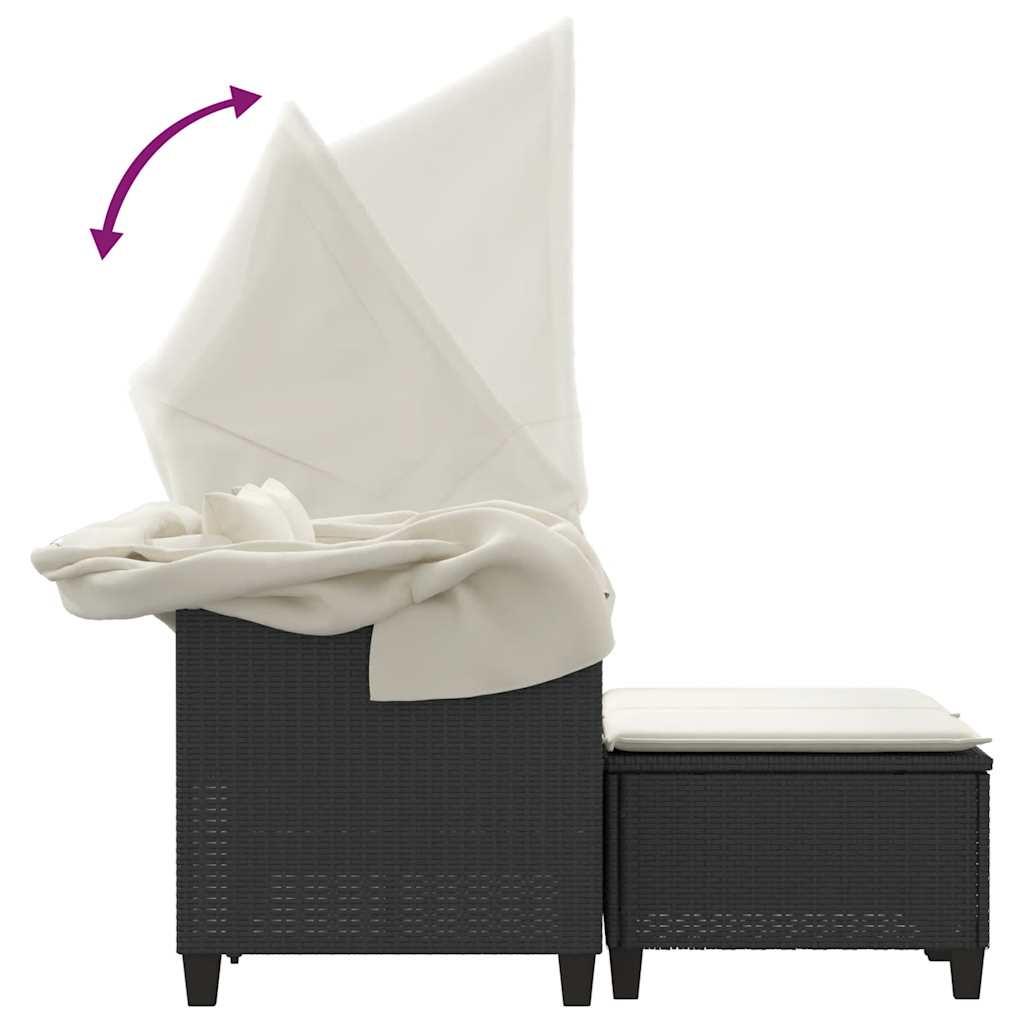 Divano Giardino 2 Posti Baldacchino e Sgabelli Nero Polyrattan | homemem39