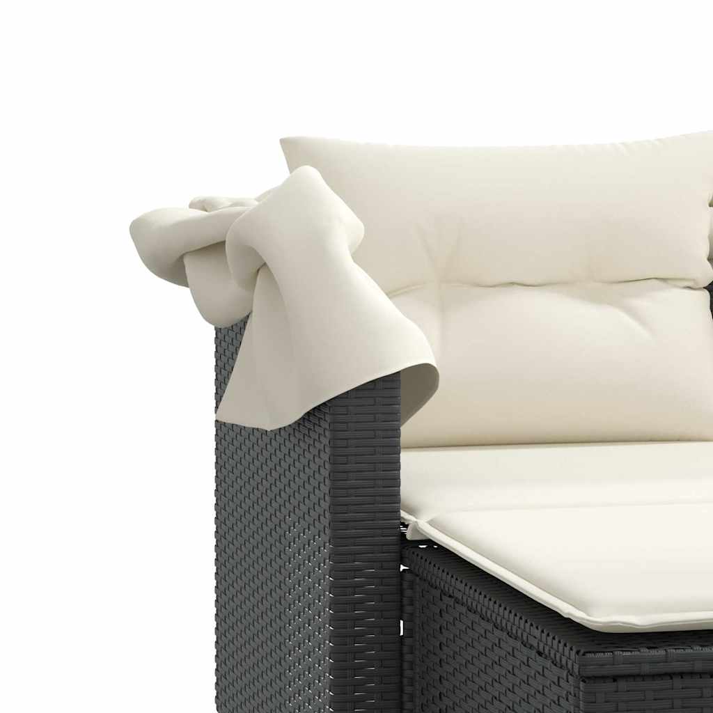 Divano Giardino 2 Posti Baldacchino e Sgabelli Nero Polyrattan | homemem39