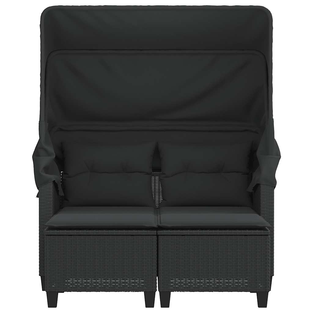 Divano Giardino 2 Posti Baldacchino e Sgabelli Nero Polyrattan | homemem39