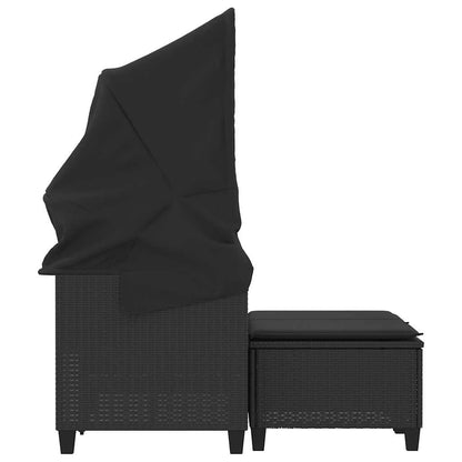 Divano Giardino 2 Posti Baldacchino e Sgabelli Nero Polyrattan | homemem39