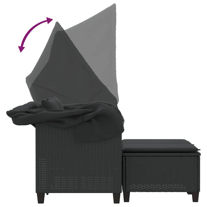 Divano Giardino 2 Posti Baldacchino e Sgabelli Nero Polyrattan | homemem39