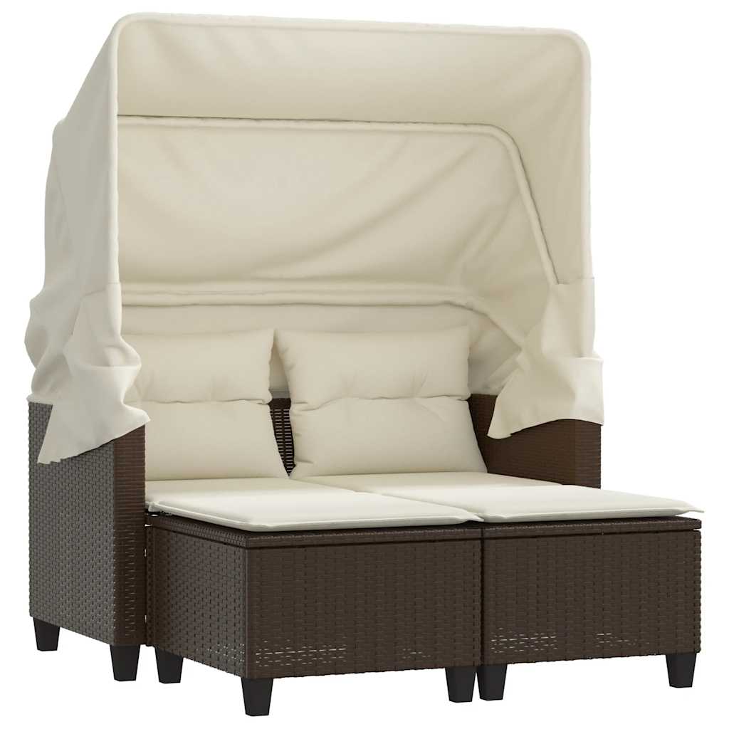 Divano Giardino 2 Posti Baldacchino Sgabelli Marrone Polyrattan | homemem39