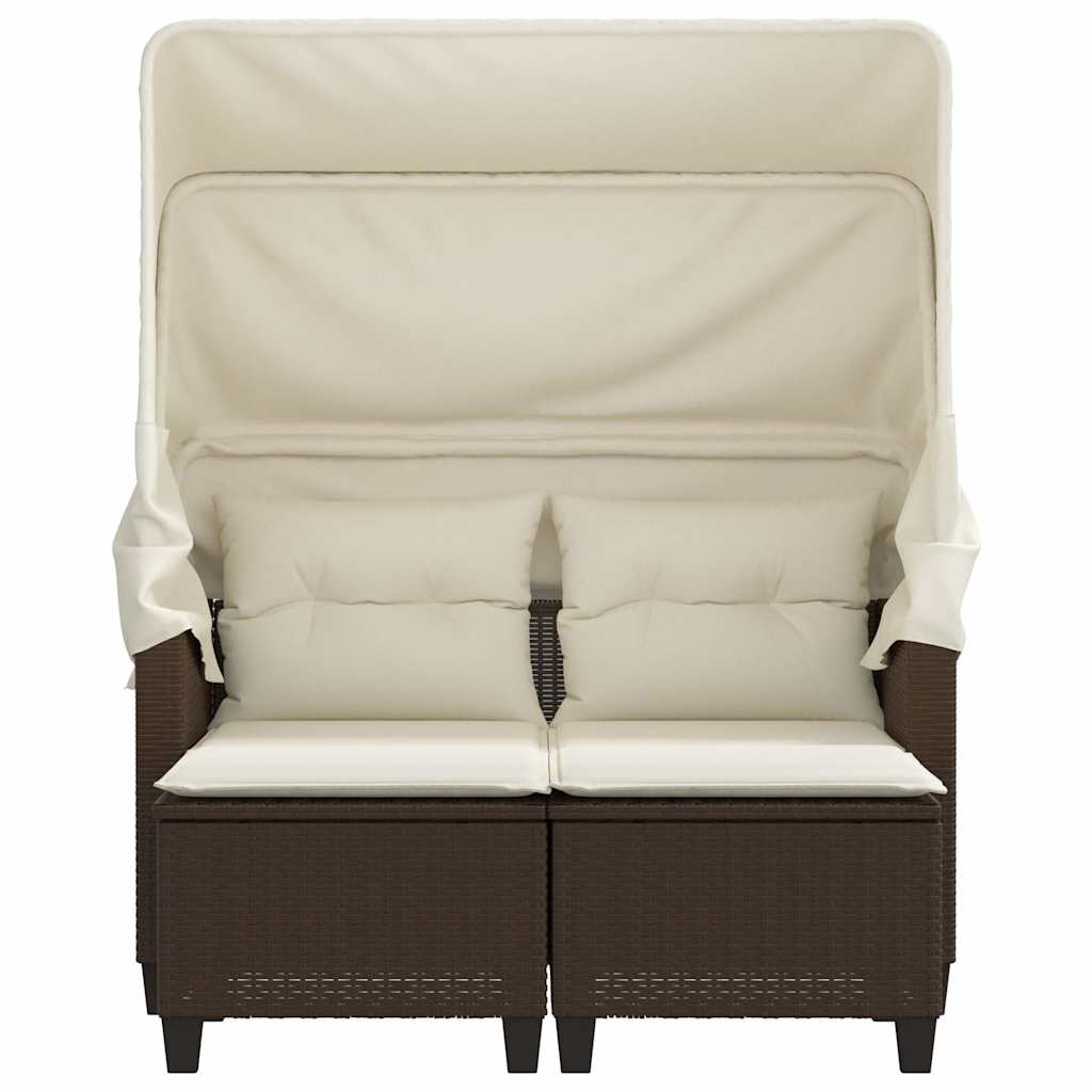 Divano Giardino 2 Posti Baldacchino Sgabelli Marrone Polyrattan | homemem39