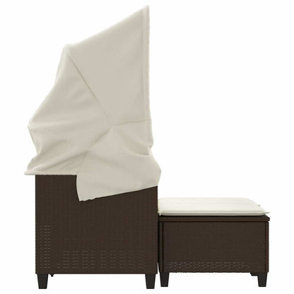 Divano Giardino 2 Posti Baldacchino Sgabelli Marrone Polyrattan | homemem39