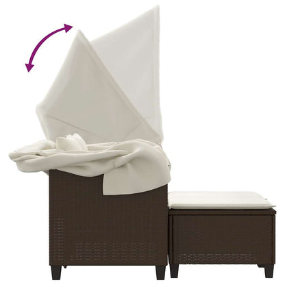 Divano Giardino 2 Posti Baldacchino Sgabelli Marrone Polyrattan | homemem39