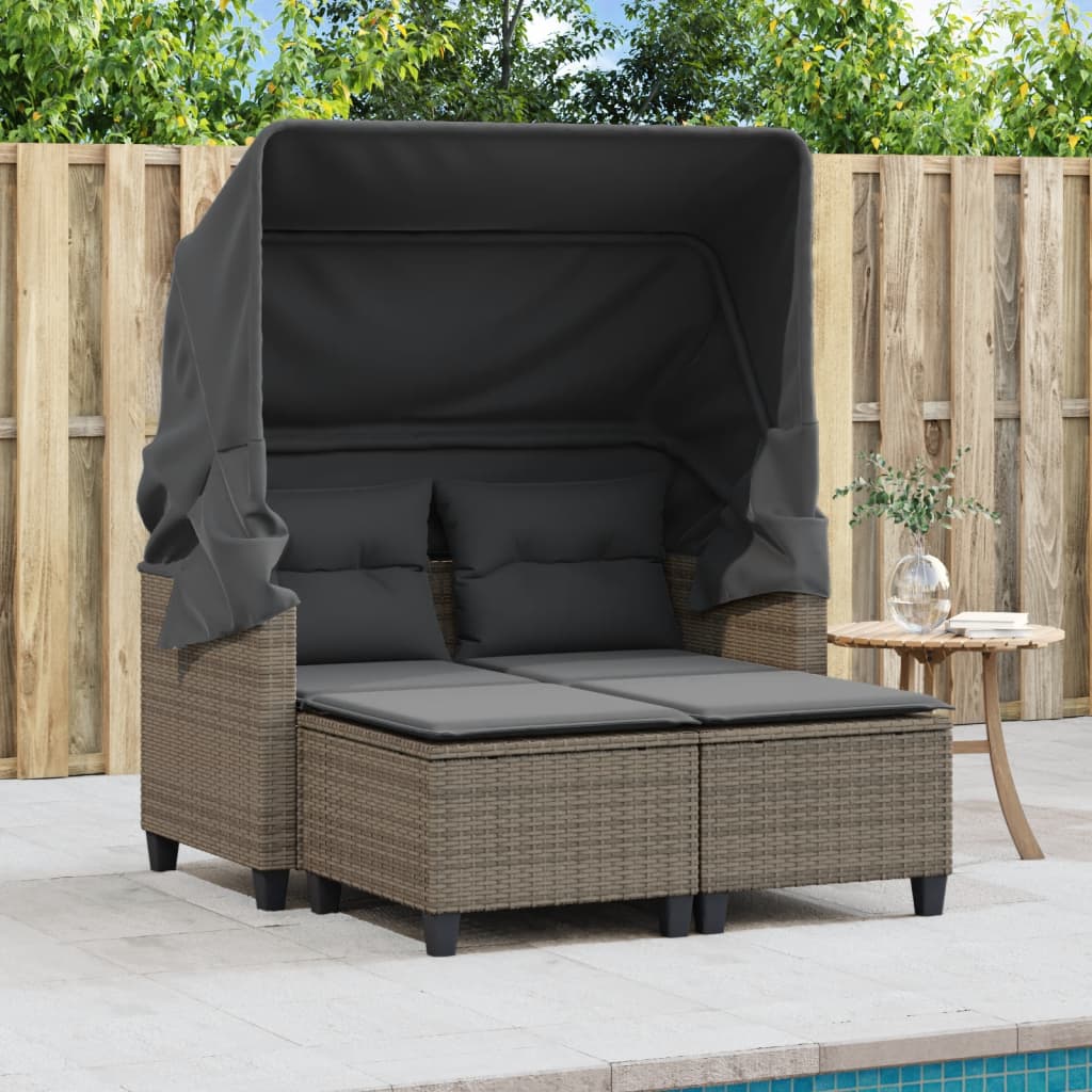 Divano Giardino 2Posti Baldacchino e Sgabelli Grigio Polyrattan | homemem39