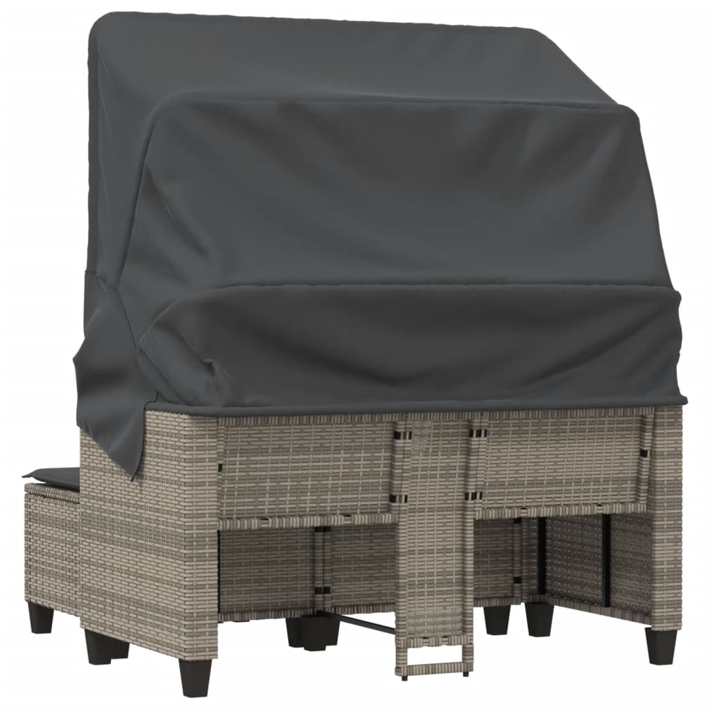Divano Giardino 2Posti Baldacchino e Sgabelli Grigio Polyrattan | homemem39
