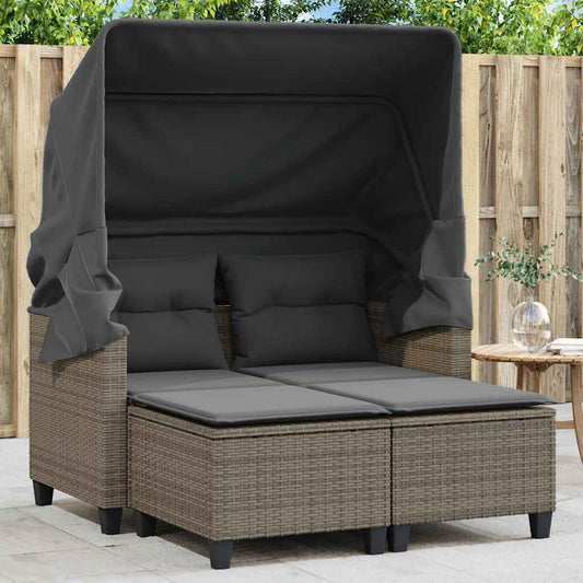 Divano Giardino 2Posti Baldacchino e Sgabelli Grigio Polyrattan | homemem39