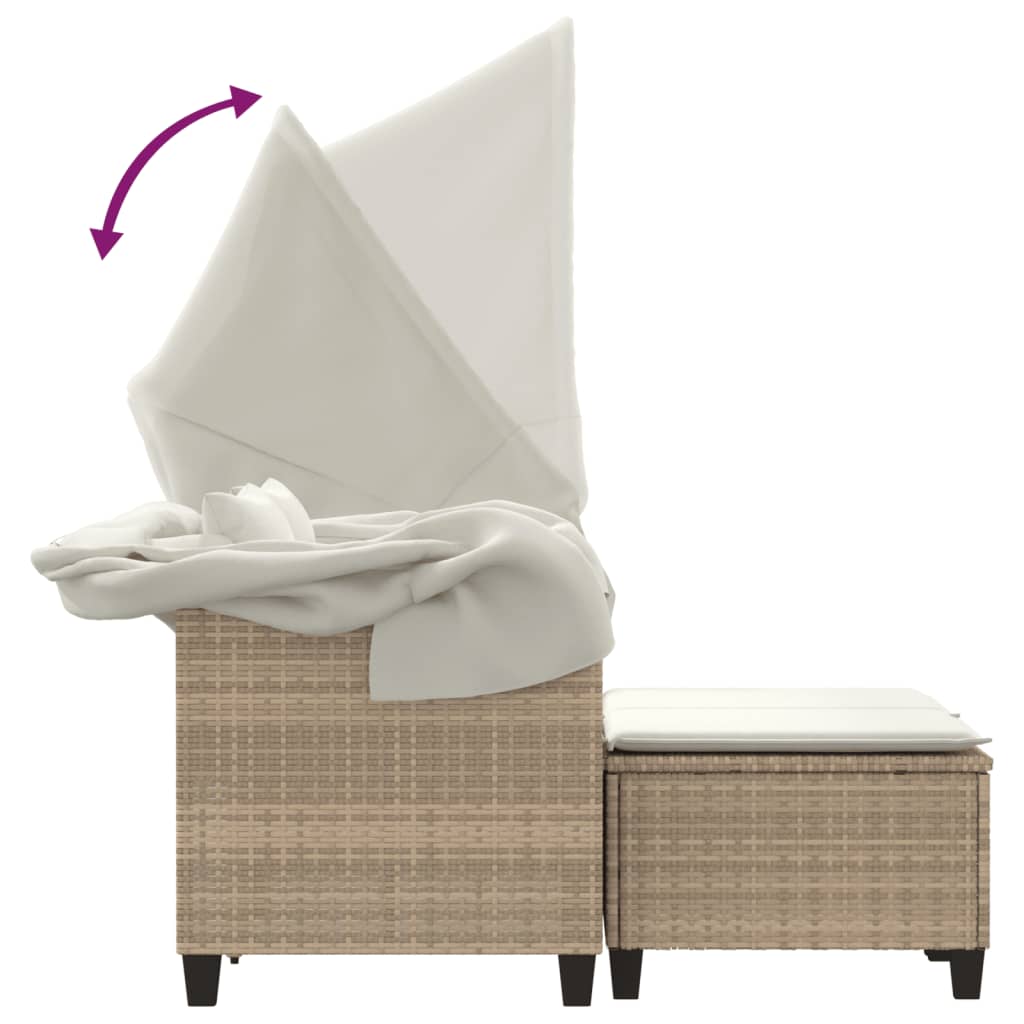 Divano Giardino 2 Posti Baldacchino e Sgabelli Beige Polyrattan | homemem39