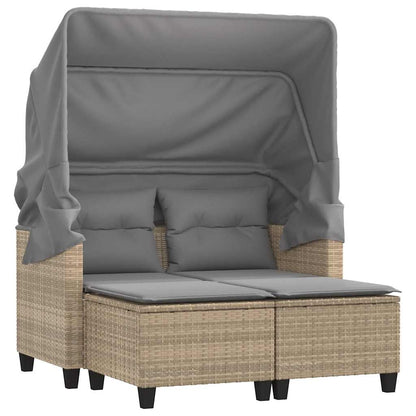 Divano Giardino 2 Posti Baldacchino e Sgabelli Beige Polyrattan | homemem39