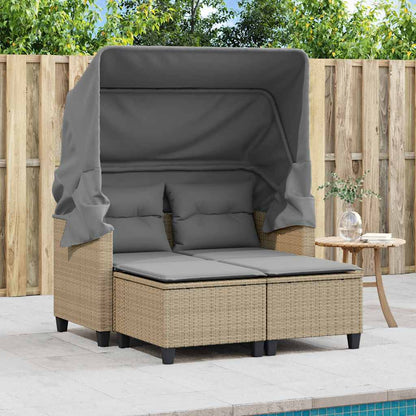 Divano Giardino 2 Posti Baldacchino e Sgabelli Beige Polyrattan | homemem39