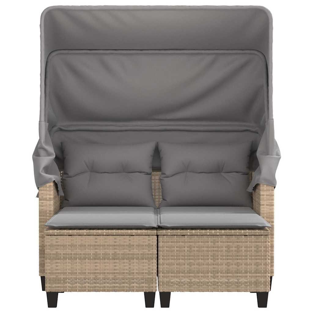 Divano Giardino 2 Posti Baldacchino e Sgabelli Beige Polyrattan | homemem39