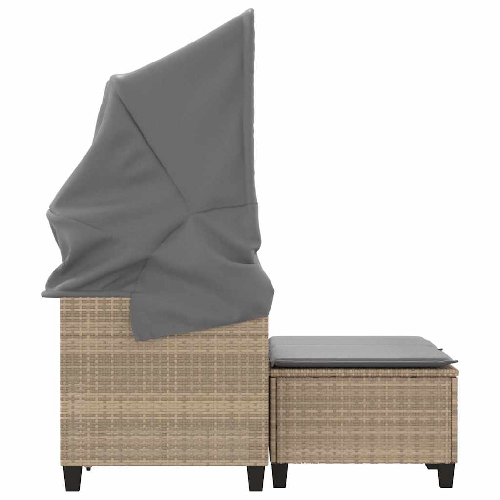Divano Giardino 2 Posti Baldacchino e Sgabelli Beige Polyrattan | homemem39