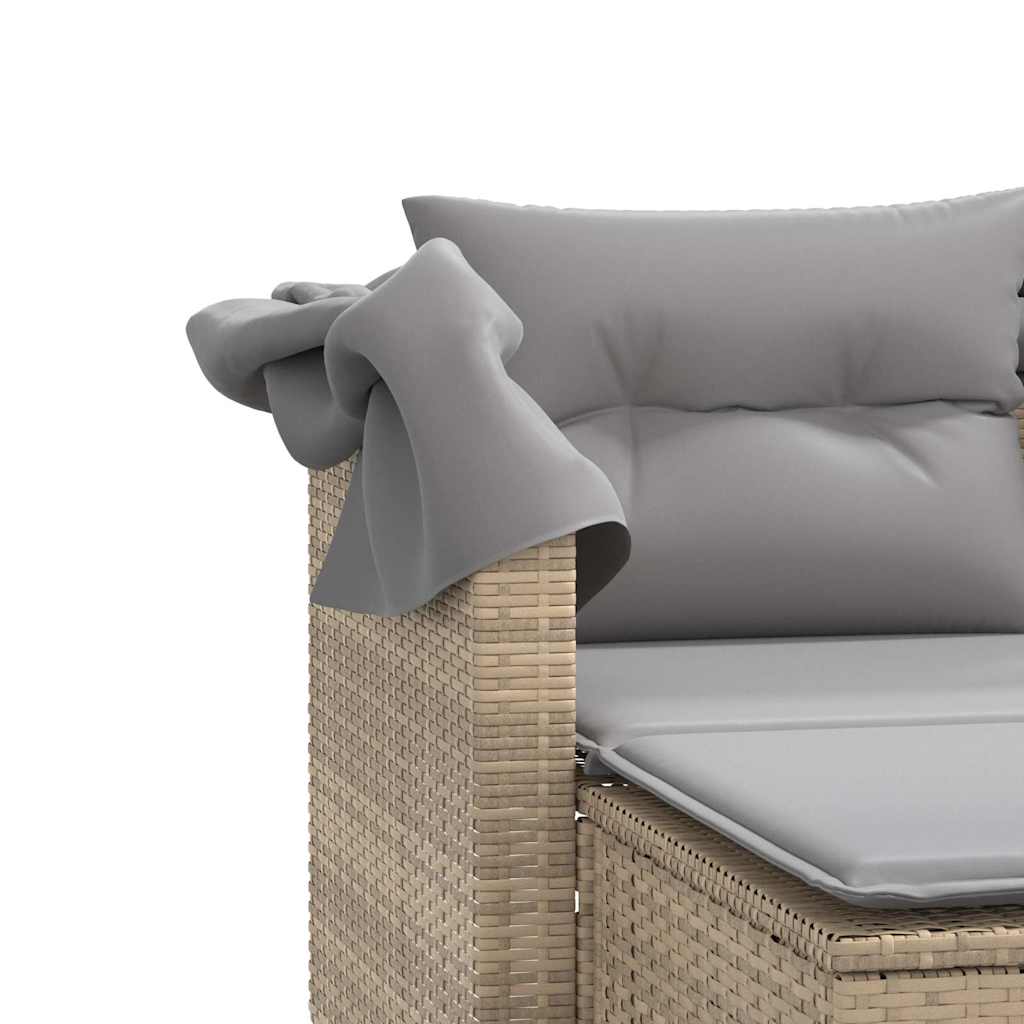 Divano Giardino 2 Posti Baldacchino e Sgabelli Beige Polyrattan | homemem39