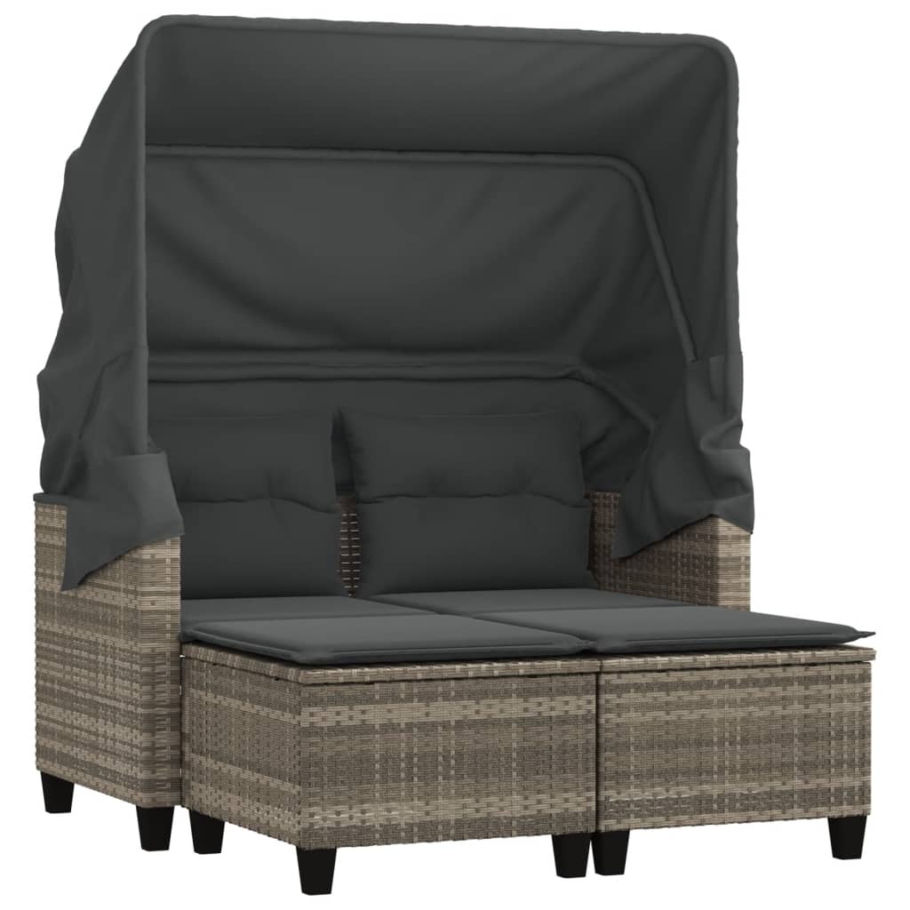 Divano Giardino 2 Posti Tetto Sgabelli Grigio Chiaro Polyrattan | homemem39