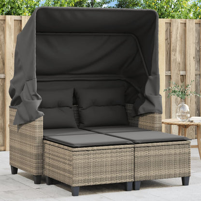 Divano Giardino 2 Posti Tetto Sgabelli Grigio Chiaro Polyrattan | homemem39