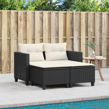 Divano da Giardino 2 Posti con Sgabelli Nero in Polyrattan | homemem39