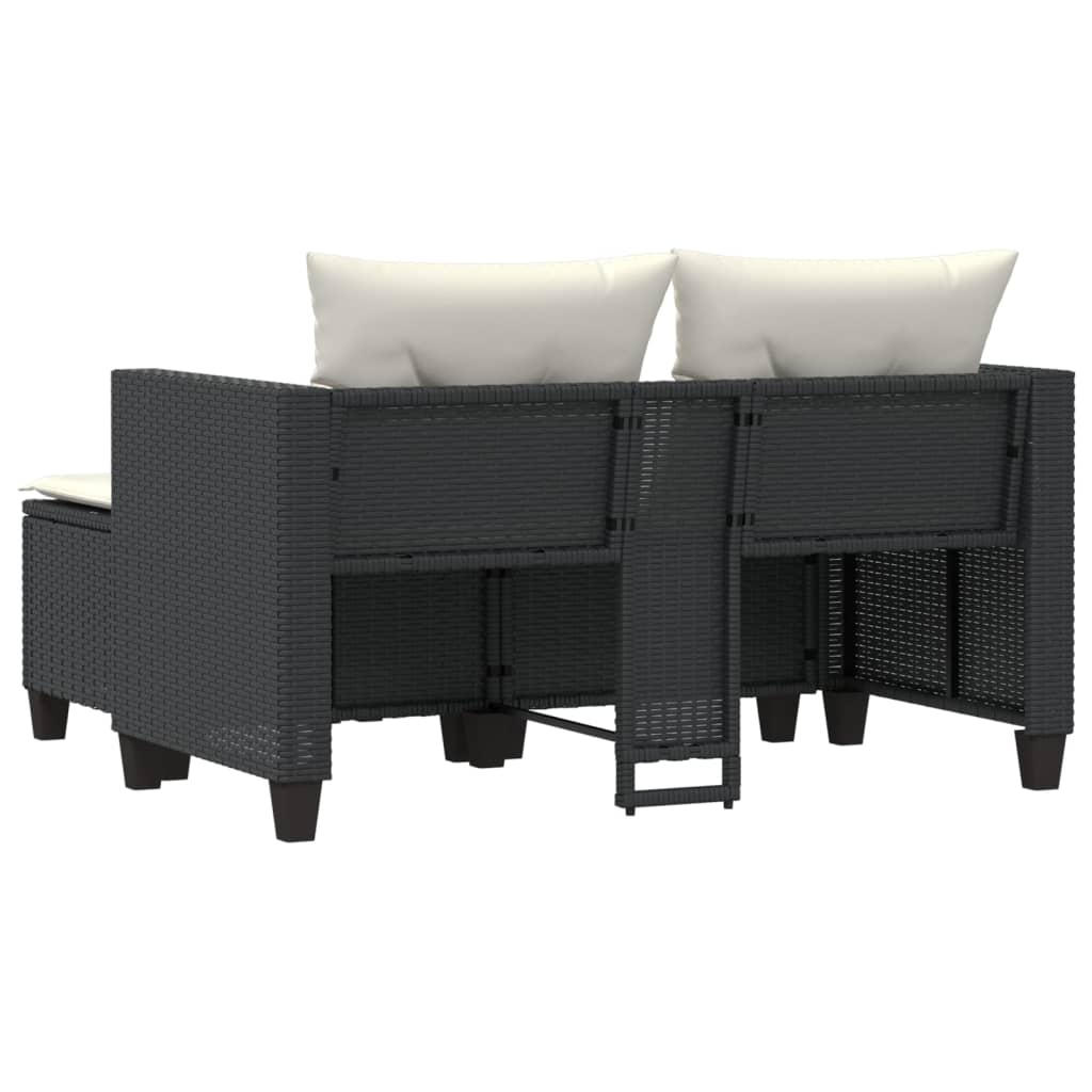Divano da Giardino 2 Posti con Sgabelli Nero in Polyrattan | homemem39