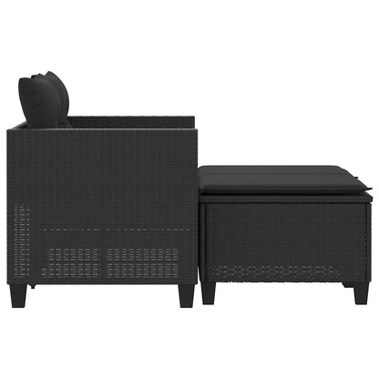 Divano da Giardino 2 Posti con Sgabelli Nero in Polyrattan | homemem39