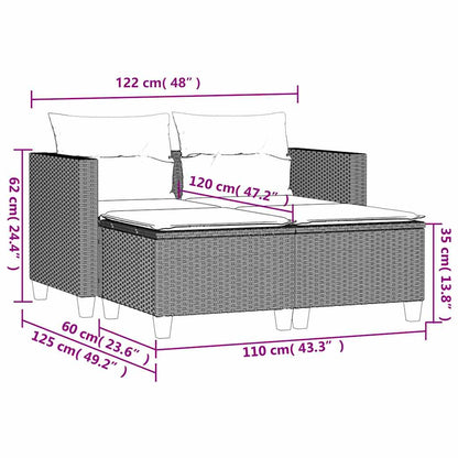 Divano da Giardino 2 Posti con Sgabelli Nero in Polyrattan | homemem39