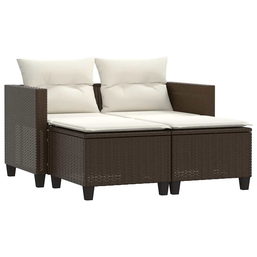 Divano da Giardino 2 Posti con Sgabelli Marrone in Polyrattan | homemem39