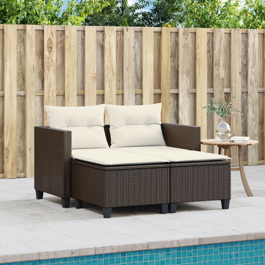 Divano da Giardino 2 Posti con Sgabelli Marrone in Polyrattan | homemem39