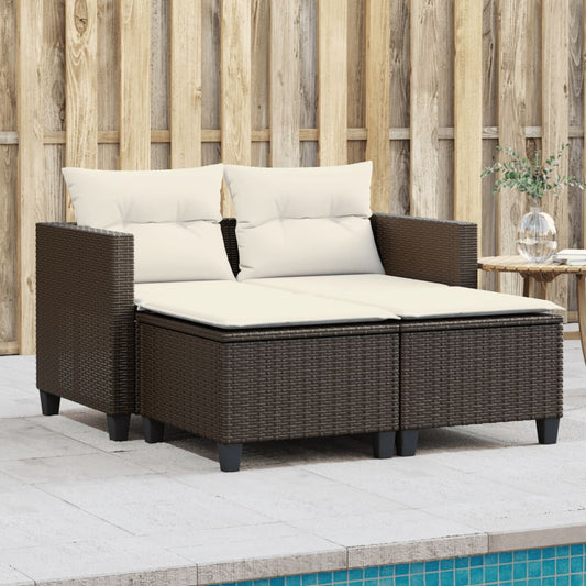 Divano da Giardino 2 Posti con Sgabelli Marrone in Polyrattan | homemem39
