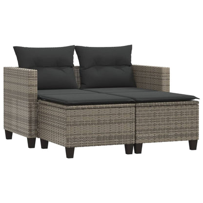 Divano da Giardino 2 Posti con Sgabelli Grigio in Polyrattan | homemem39