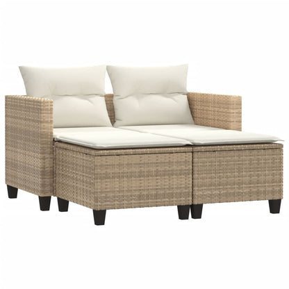 Divano da Giardino 2 Posti con Sgabelli Beige in Polyrattan | homemem39