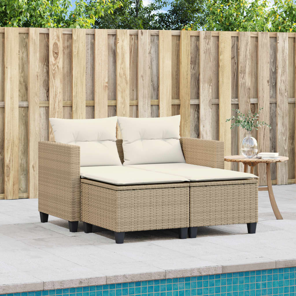 Divano da Giardino 2 Posti con Sgabelli Beige in Polyrattan | homemem39
