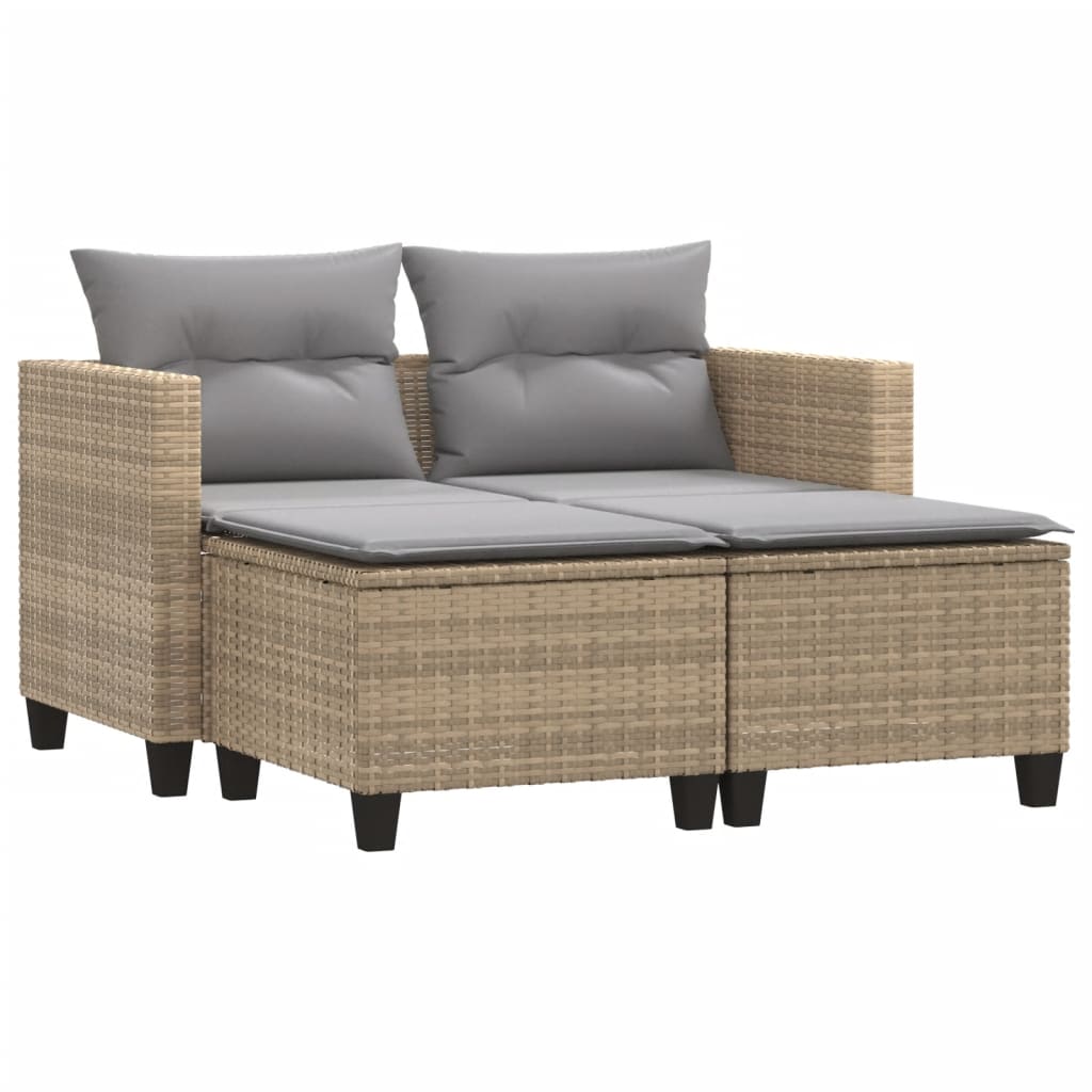 Divano da Giardino 2 Posti con Sgabelli Beige in Polyrattan | homemem39