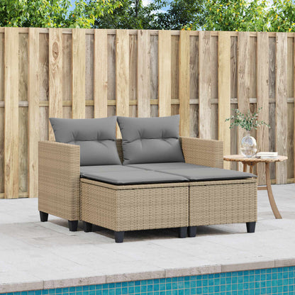 Divano da Giardino 2 Posti con Sgabelli Beige in Polyrattan | homemem39