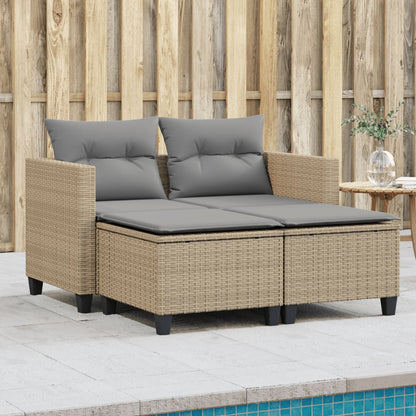 Divano da Giardino 2 Posti con Sgabelli Beige in Polyrattan | homemem39