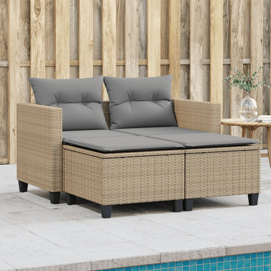 Divano da Giardino 2 Posti con Sgabelli Beige in Polyrattan | homemem39