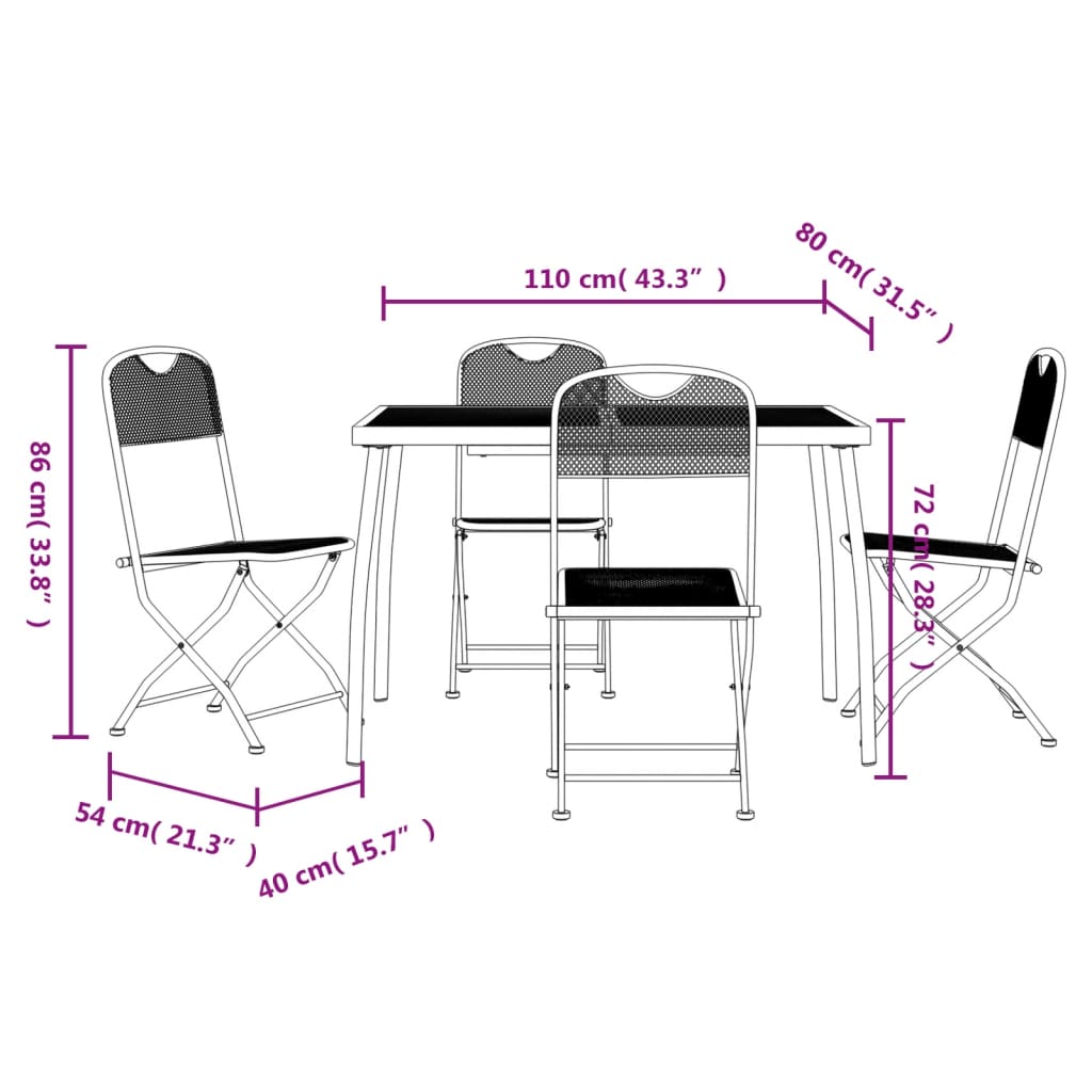Set da Pranzo da Giardino 5pz Antracite in Rete Metallica - homemem39