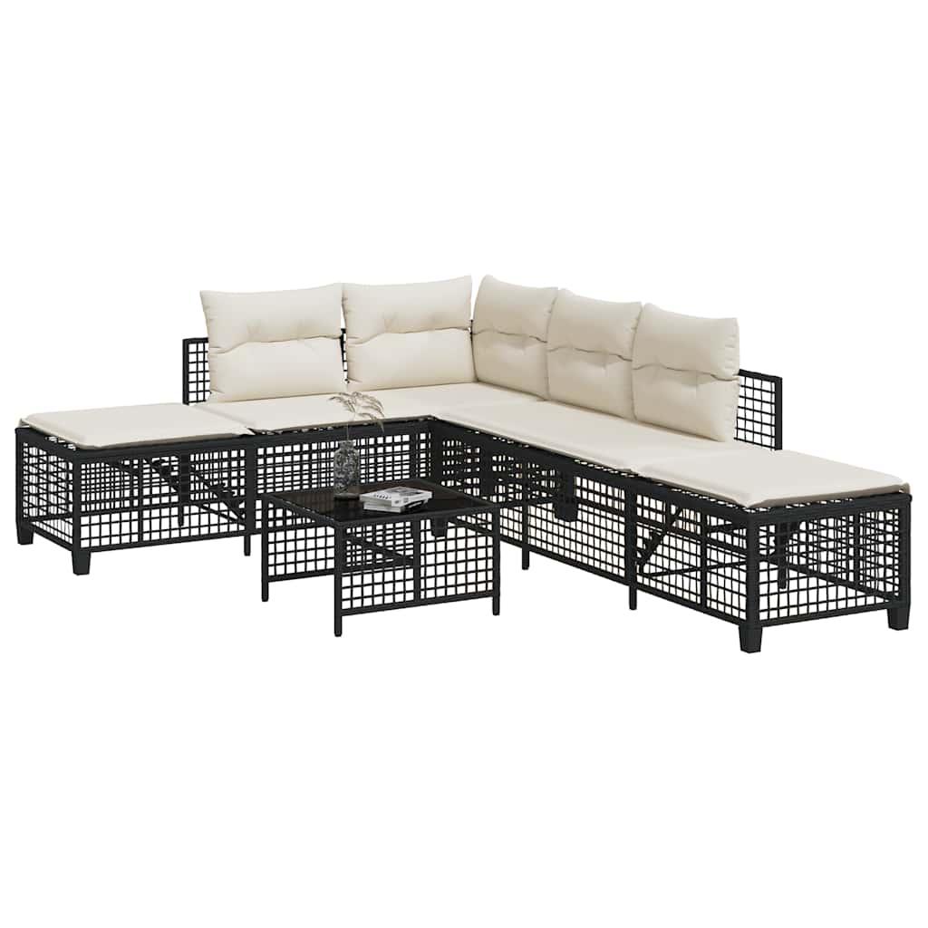 Set Divani ad Angolo 3 pz con Cuscini in Polyrattan Nero | homemem39