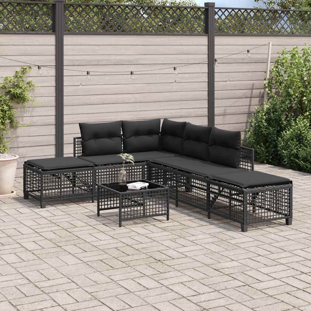 Set Divani ad Angolo 3 pz con Cuscini in Polyrattan Nero