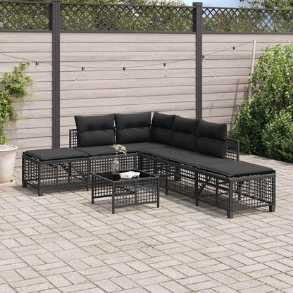 Set Divani ad Angolo 3 pz con Cuscini in Polyrattan Nero