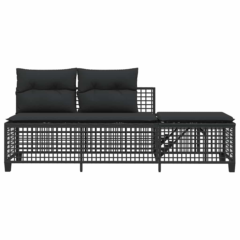 Set Divani ad Angolo 3 pz con Cuscini in Polyrattan Nero