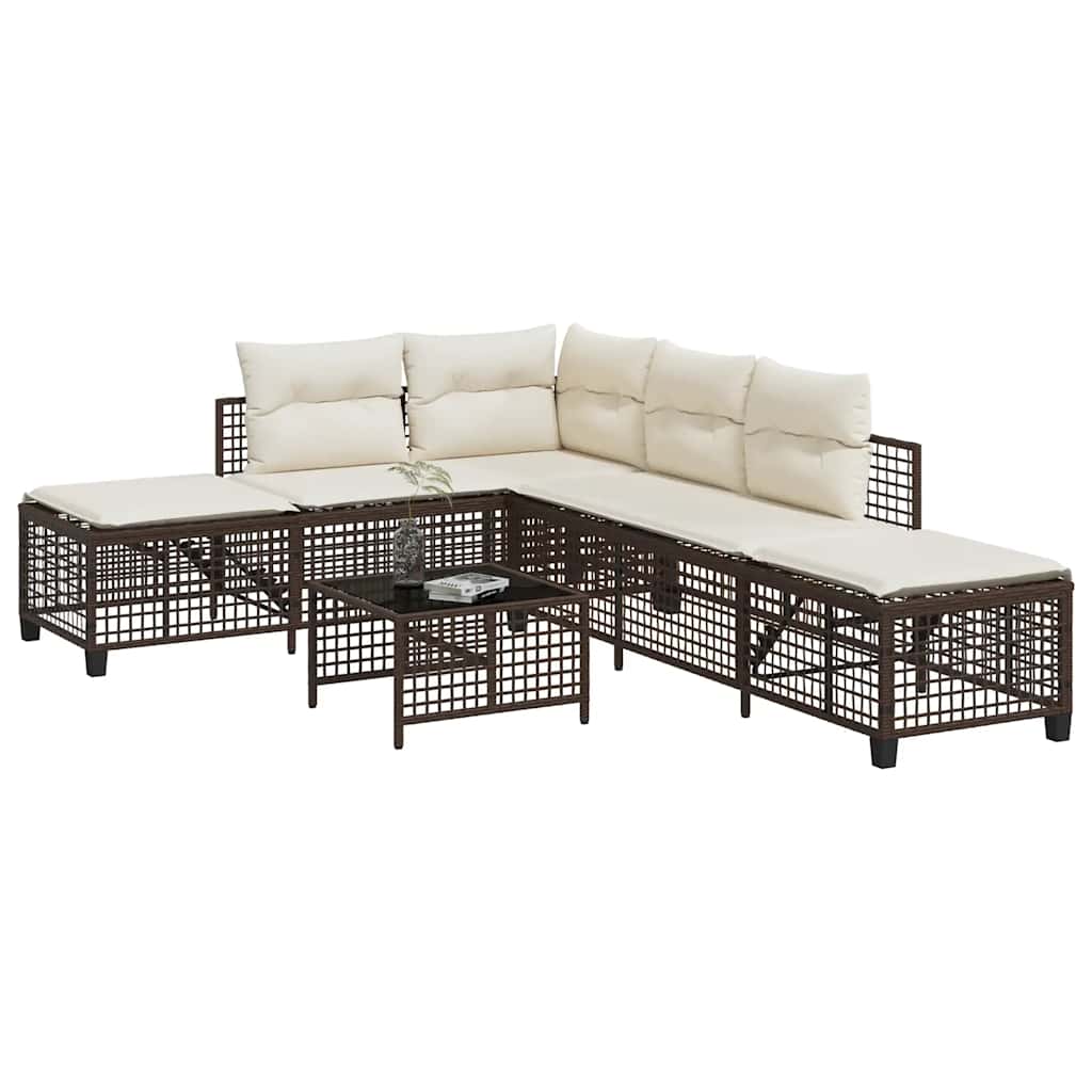 Set Divani ad Angolo 3 pz con Cuscini in Polyrattan Marrone | homemem39